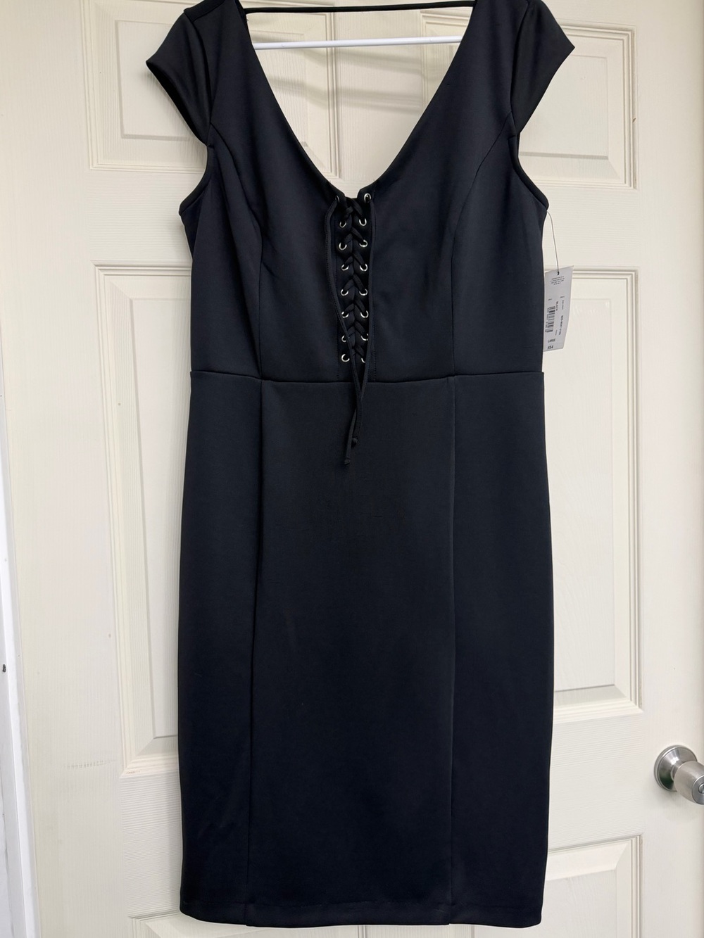 Black Lace-Up Midi Sheath Dress Large NWT JCPenney